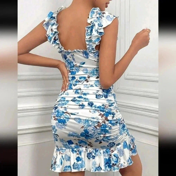 Floral Print Ruffle Trim Tie Front Dress - Picture 3 of 5